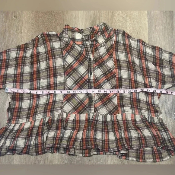 Free People Promise Everything Plaid Peplum Top Women’s Small - Picture 3 of 6